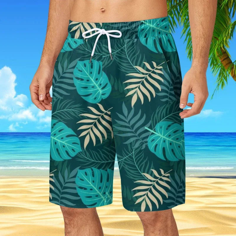 Men's Hawaiian Beach Shorts Coconut Tree 3D Print Quick Dry Oversized Surfing Board Shorts Summer Swimsuits Trunks Man Clothing