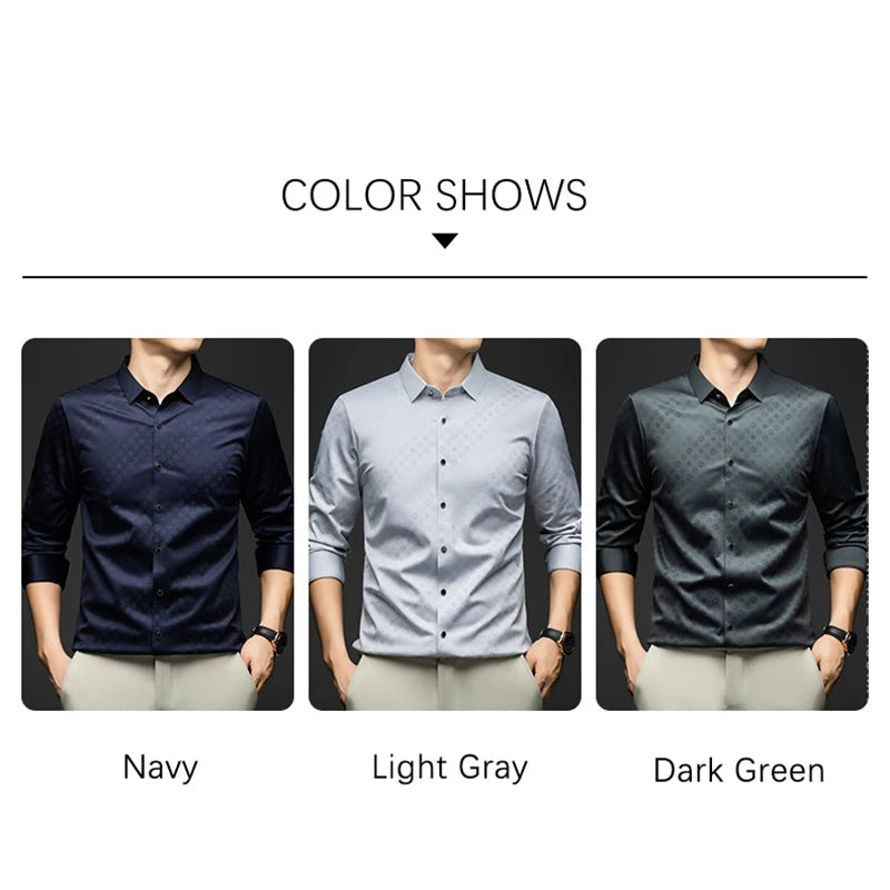 Luxury Men Shirt Long Sleeve Turn Down Collar Business Casual Button Down Dress Shirt