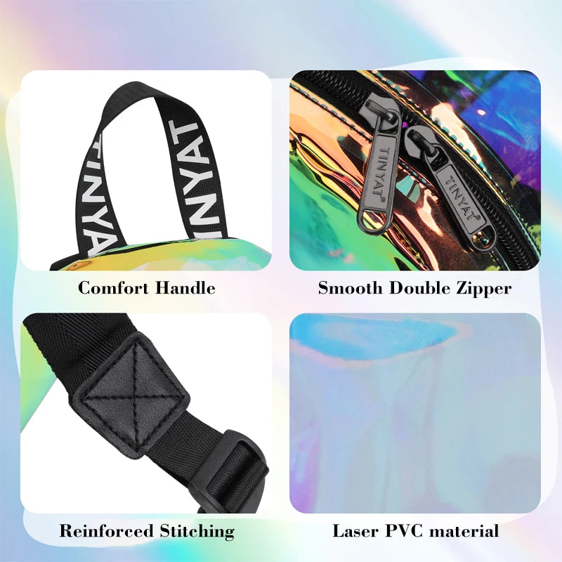 TINYAT PVC Clear Backpacks for Women Stylish Music Festival Water Resistant School Bag ita Bag for Easy Inspection During Travel