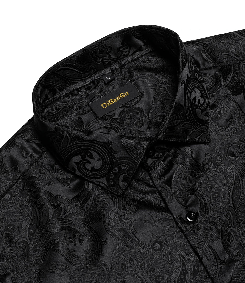 Men's Shirts Long Sleeve Polyester Dress Shirts Luxury Tuxedo Turn Down Collar Social Paisley Shirt Men Clothing