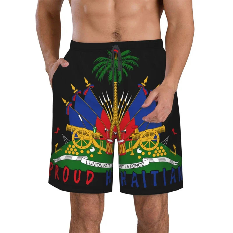 Haiti Flag Graphic Beach Shorts Men-Kids 3d Printed Swimming Trunks Summer Quick Dry Board Shorts Street Oversized Short Pants