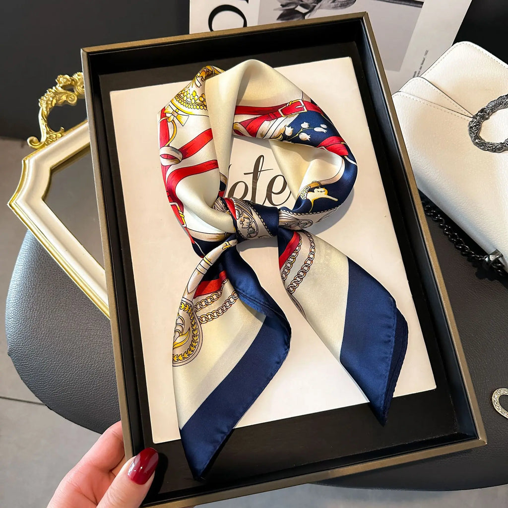 Luxury Imitation Silk Scarf Black And White Striped Head Wrap For Women Multifunction Silk Feeling Neckerchief
