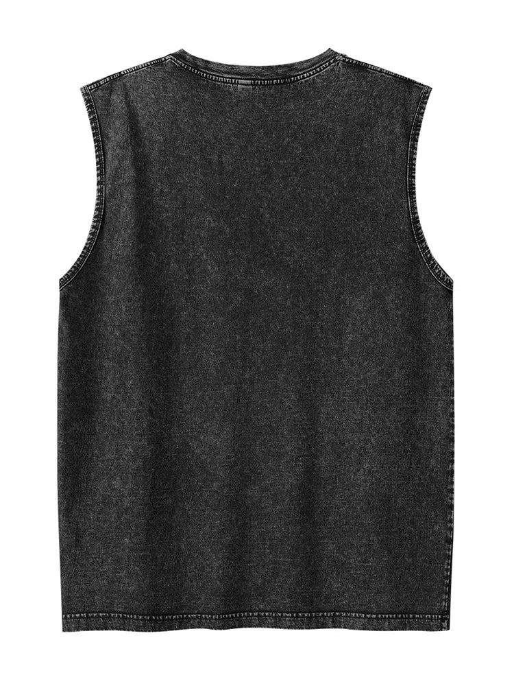 Summer Men's Washed Cotton Tank Tops Muscle Gym Sleeveless Workout T Shirts Running Beach Loose Cutoff Tees