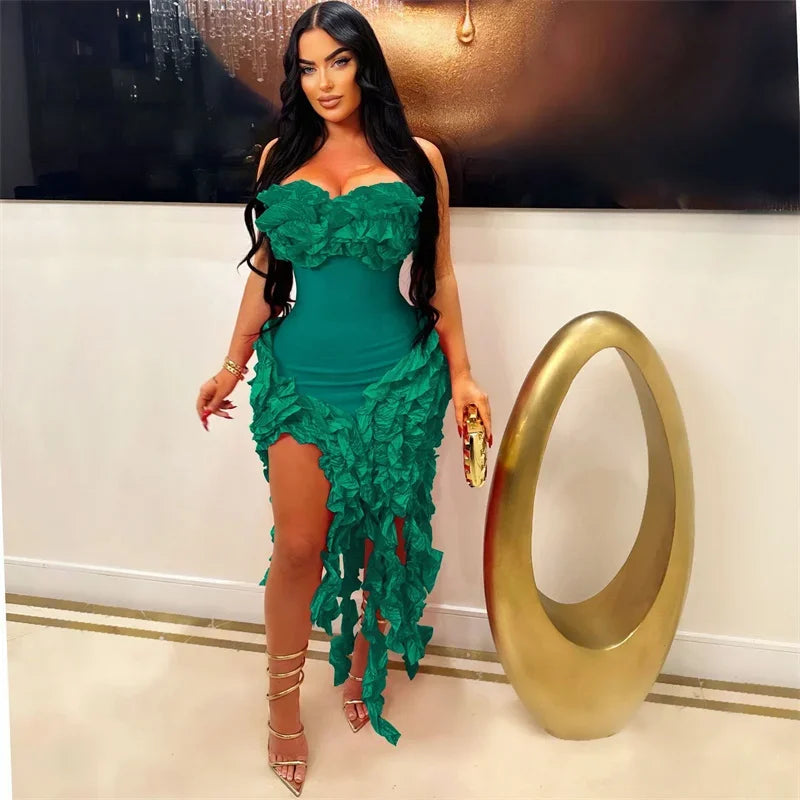 Elegant Ruffles Tassel Birthday Dress, Strapless, Sleeveless
