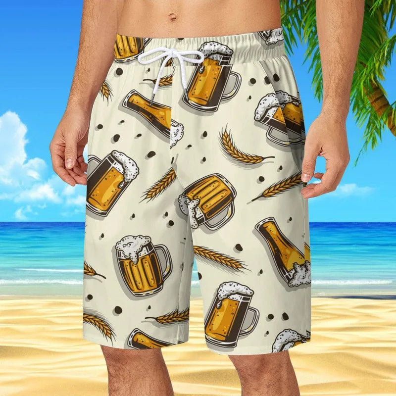 Men's Hawaiian Beach Shorts Coconut Tree 3D Print Quick Dry Oversized Surfing Board Shorts Summer Swimsuits Trunks Man Clothing