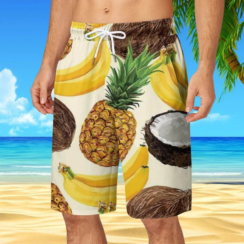 Men's Hawaiian Beach Shorts Coconut Tree 3D Print Quick Dry Oversized Surfing Board Shorts Summer Swimsuits Trunks Man Clothing