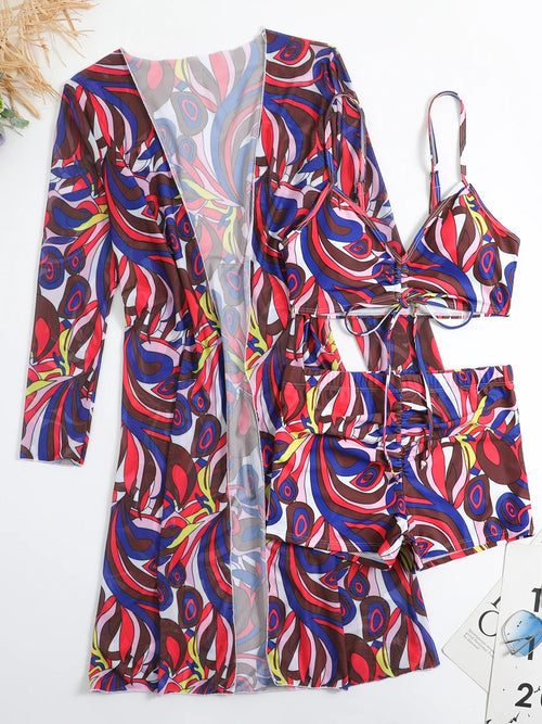 3 Piece Sexy Printed Bikinis 2026 Women High Waist Swimsuit Cover Up Swimwear Female Lady Bathing Suit Swimming Summer Beachwear