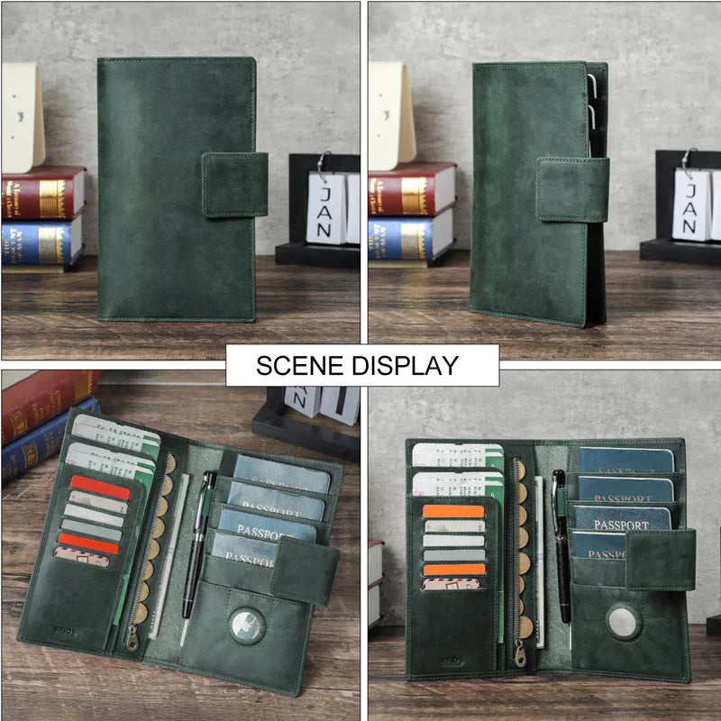 CONTACT'S RFID genuine leather passport clip Air tag anti loss family travel passport bag  wallet women clutch purse  slimwallet