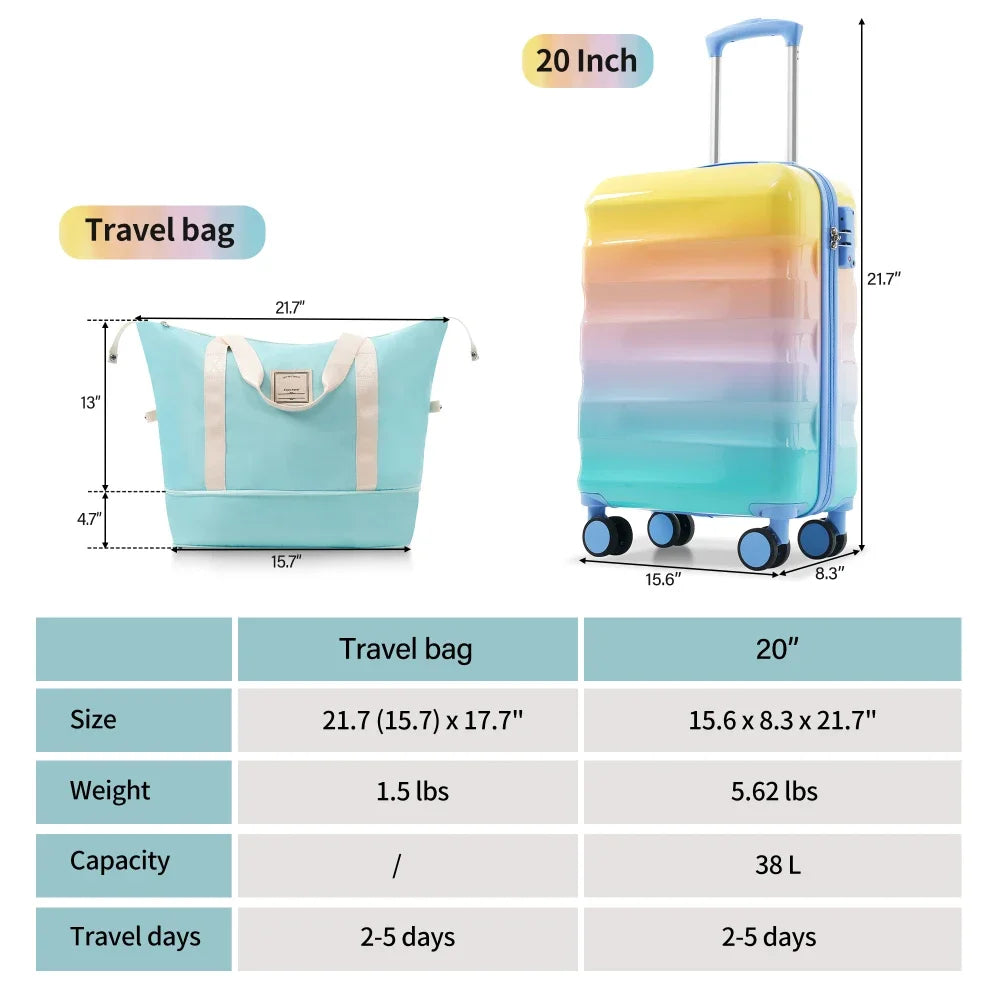 2 Piece 20" Carry-on Luggage Set with Cup Holder Lightweight Glossy Hardshell Suitcase Spinner Wheels TSA Lock Airline Approved