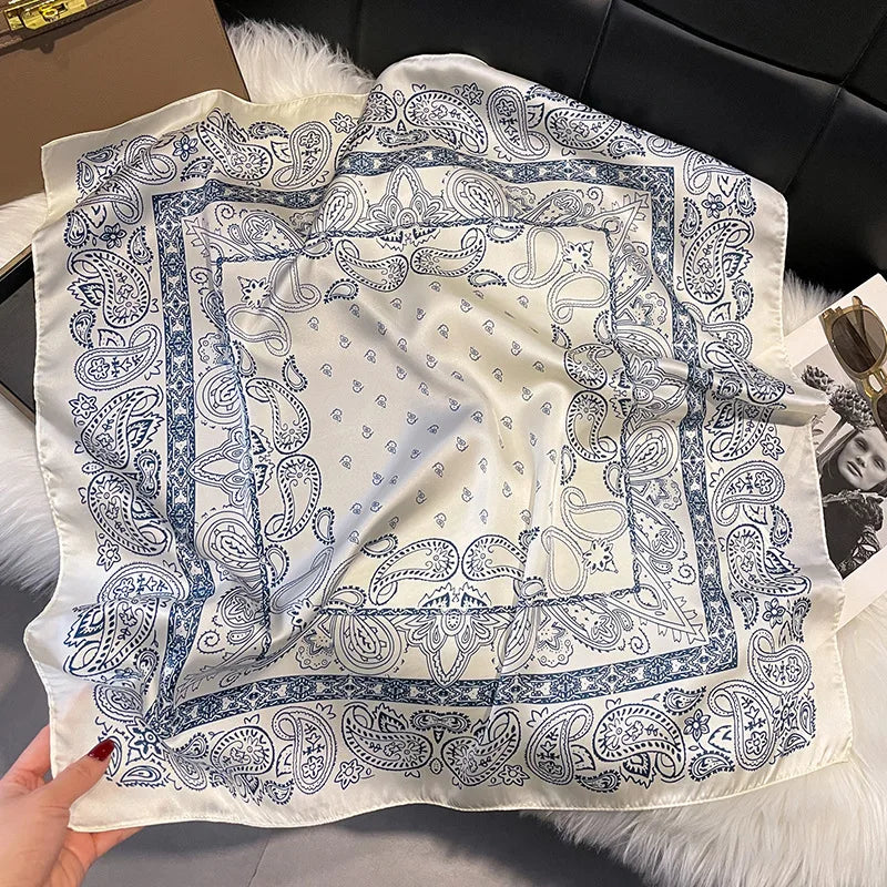 Luxury Chain Print Small Square Scarf Simulated Silk Thin Neck Scarf Fashion Sunscreen Headscarf For Women 70x70cm