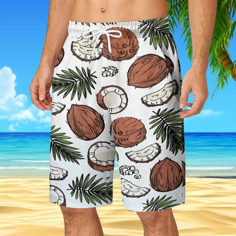 Men's Hawaiian Beach Shorts Coconut Tree 3D Print Quick Dry Oversized Surfing Board Shorts Summer Swimsuits Trunks Man Clothing