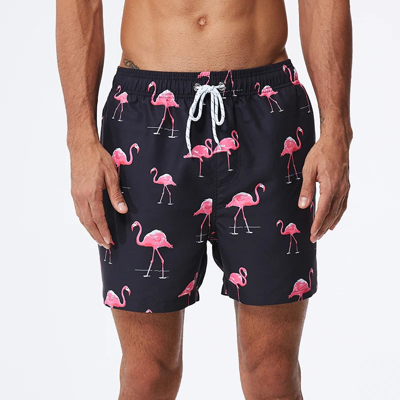 Summer Men Beach Print Shorts Surfing Swimwear Fitness Workout Trunks Male Sportswear With Pockets Pants
