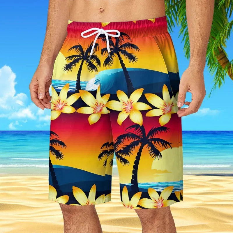 Men's Hawaiian Beach Shorts Coconut Tree 3D Print Quick Dry Oversized Surfing Board Shorts Summer Swimsuits Trunks Man Clothing