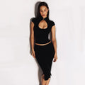 Women's Summer Club T-Shirt Tops Versatile Waist-cinching Chest Hollow Out Short Sleeves
