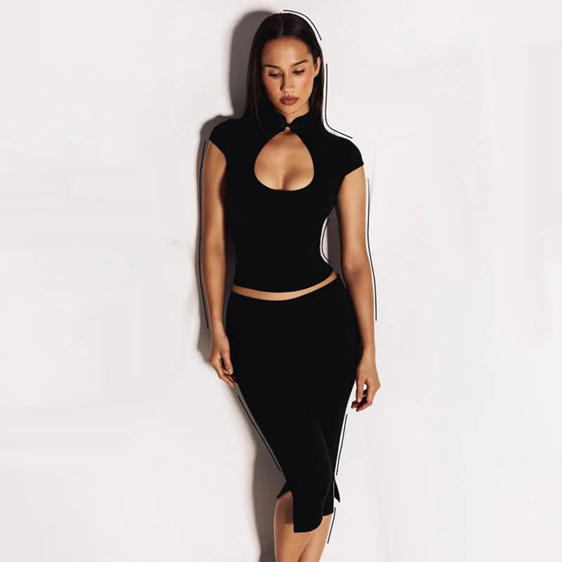 Women's Summer Club T-Shirt Tops Versatile Waist-cinching Chest Hollow Out Short Sleeves