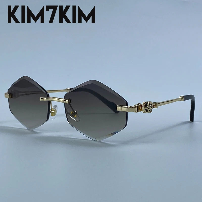 Small Hexagon Rimless Photochromic Sunglasses Men 2026 Luxury Leopard Frameless Sun Glasses Vintage Punk Polygon Eyewear Shade