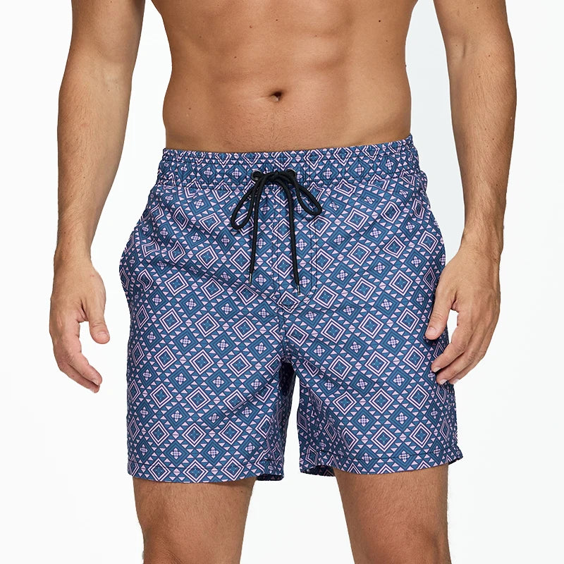 Summer Men Beach Print Shorts Surfing Swimwear Fitness Workout Trunks Male Sportswear With Pockets Pants
