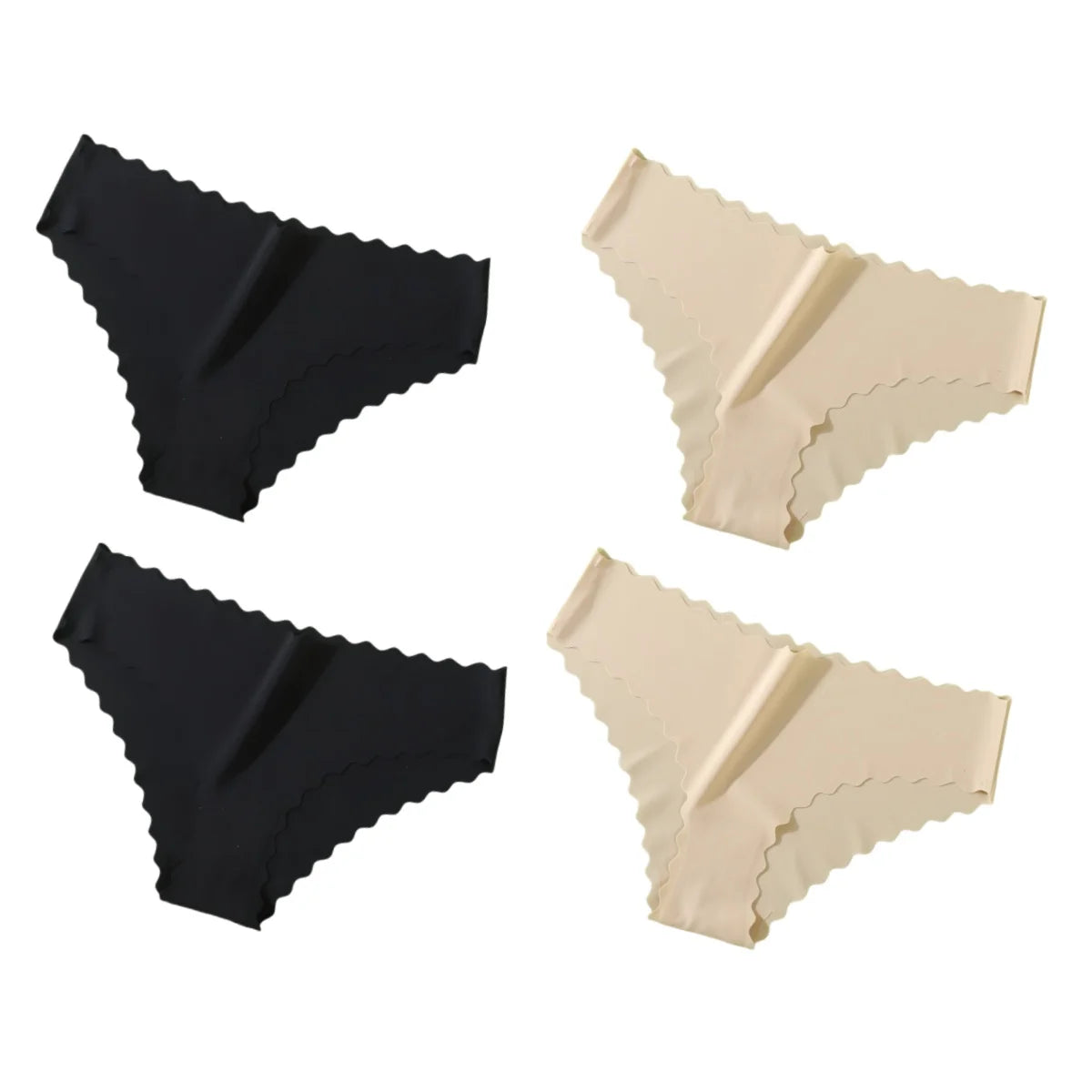 4Pcs/Set Ice Silk Mid-Rise Panties Women's Seamless Briefs Solid No Show Underwear Scalloped Edge Panties Sexy Lingerie