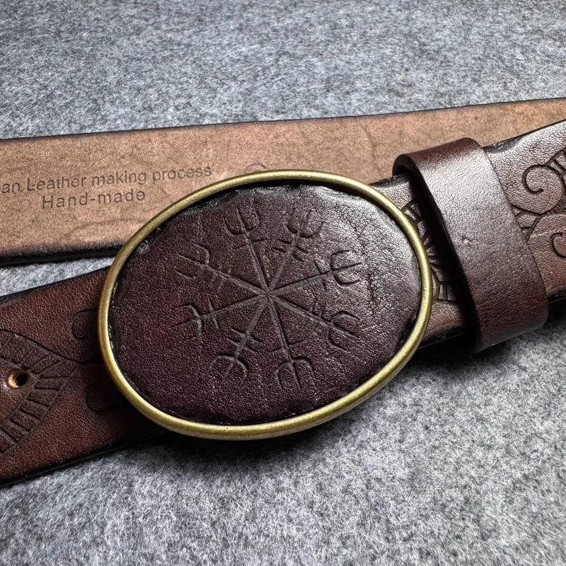 Genuine Leather Tough Guy Men's Belt Luxury Designer Strap Thick Cowhide Pure Copper Buckle Lucky Totem Classic Retro Jeans Belt