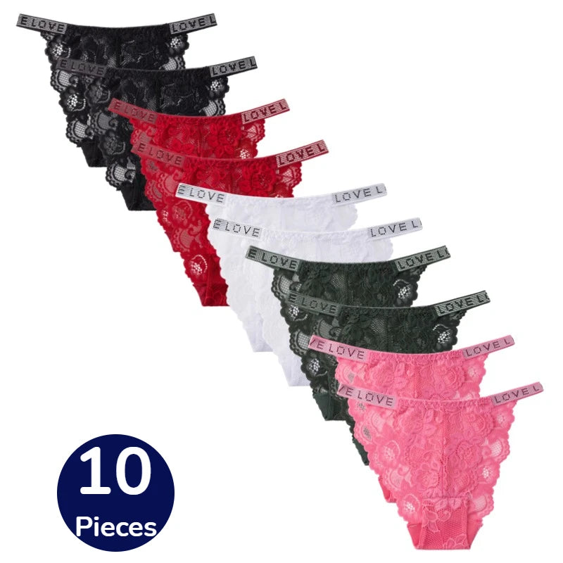 TrowBridge 10PCS Women's Panties Flowers Fashion Female Lace Bikini Hollow Out Sexy Lingerie Charming Briefs Underpants Hot Sale