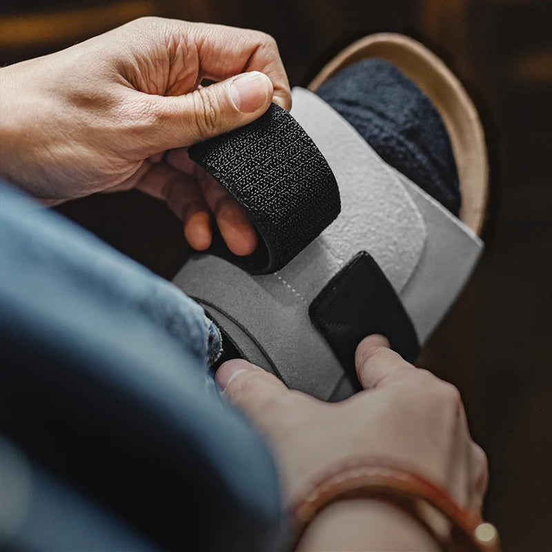Maden New Casual Color-Block Mules Men's Summer Cork Sole Slide-On Sandals with Hook and Loop Closure Breathable Outdoor Shoes