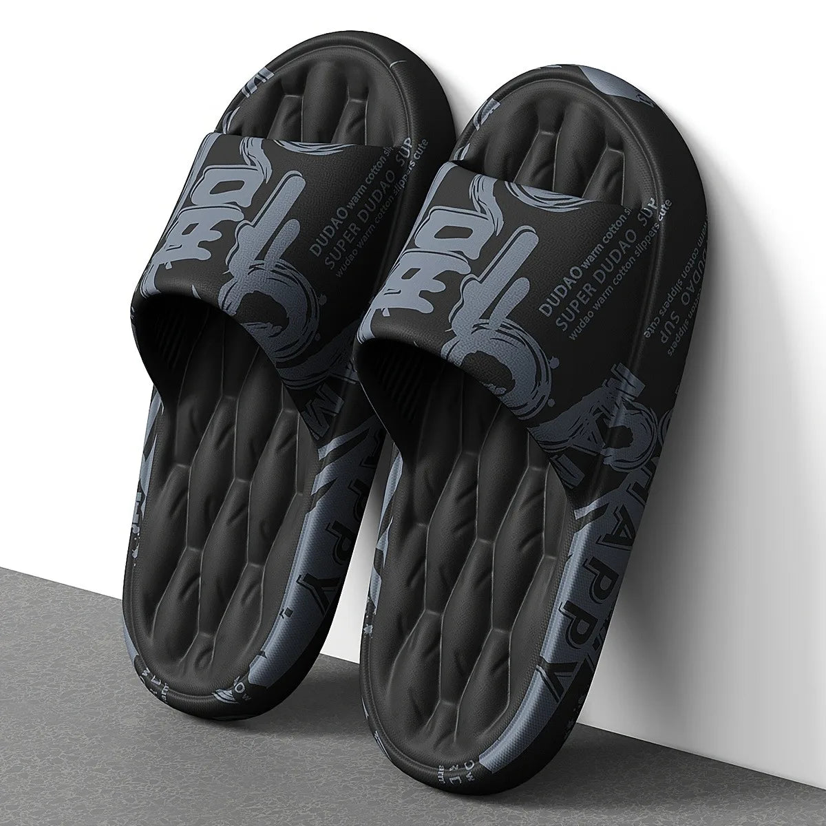 Trendy EVA Graffiti Slides for Men/Women Soft Comfortable Black White Design Playful Patterns Casual Home Outdoor Wear