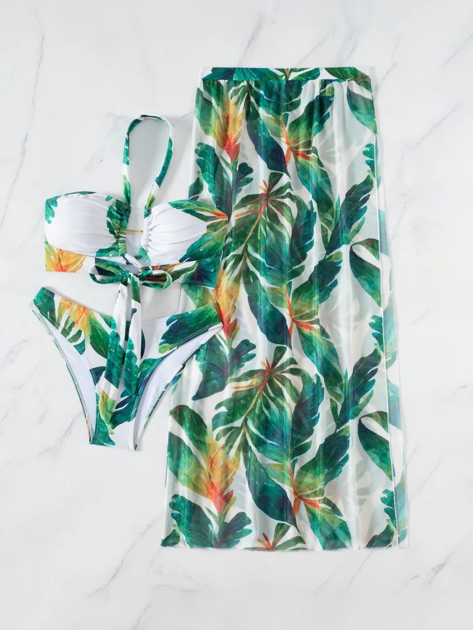 Sexy 3 Pieces Halter Bikinis 2026 Bandage Swimsuit & Beach Dress Swimwear