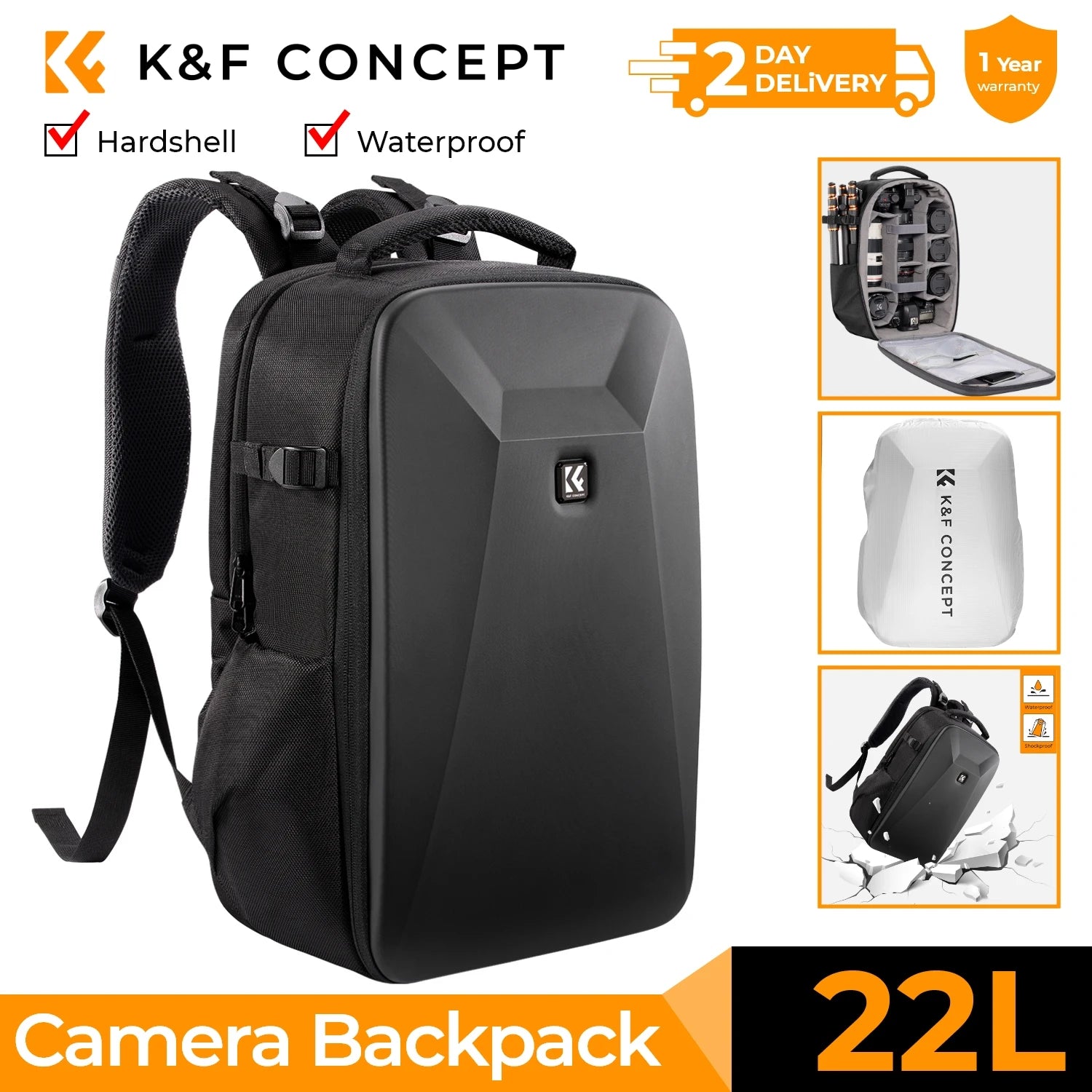 K&F CONCEPT 22L Camera Bag Large Capacity Travel Photography Backpack Waterproof Men's backpack Bag DSLR/SLR Camera Rain Cover