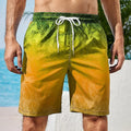 Men's gradual change pattern beach shorts, colorful 3D printed surf shorts, summer casual vacation loose shorts, surf trunks