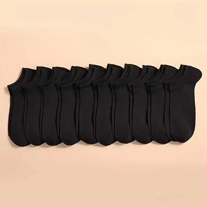 10 Pairs Unisex Casual Plain Color Boat Socks Thin Breathable & Comfy