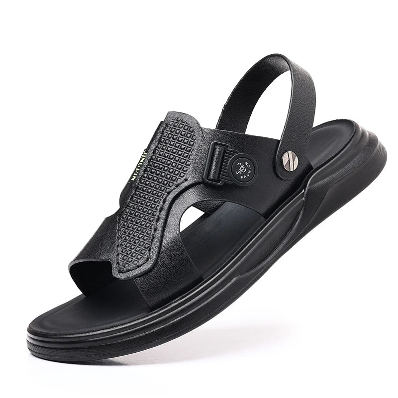 Mens First Layer Sheepskin Summer Sandals Genuine Leather Beach Shoes Casual Slip On Leather Slippers Comfortable Outdoor Male