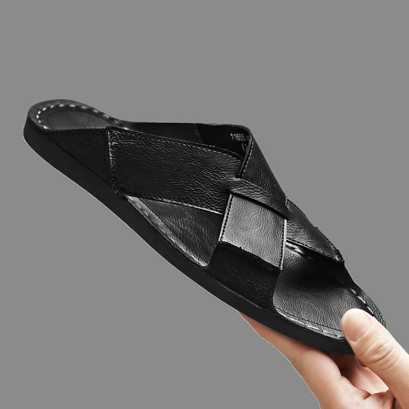 Men Sandals Genuine Leather Mens Casual Shoes Outdoor Men Leather Sandals for Men Beach Shoes Roman mens Shoes