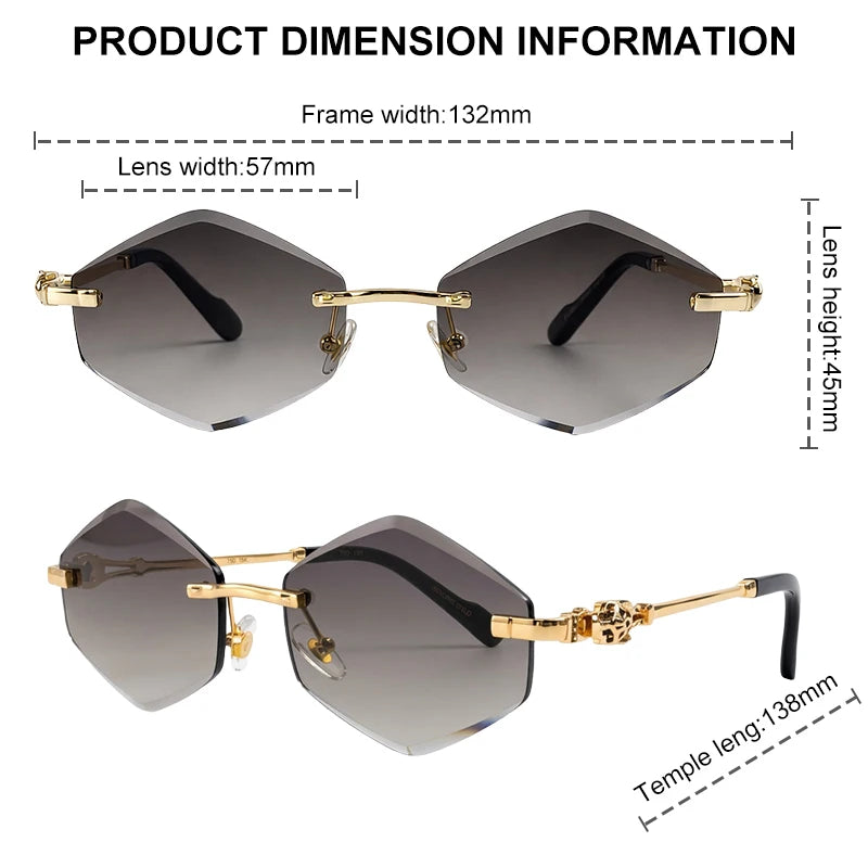 Small Hexagon Rimless Photochromic Sunglasses Men 2026 Luxury Leopard Frameless Sun Glasses Vintage Punk Polygon Eyewear Shade