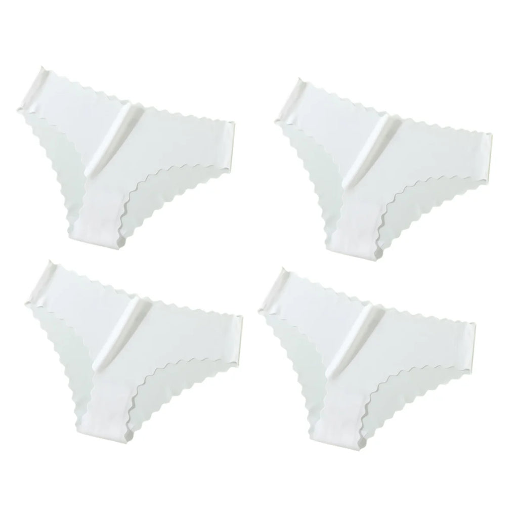 4Pcs/Set Ice Silk Mid-Rise Panties Women's Seamless Briefs Solid No Show Underwear Scalloped Edge Panties Sexy Lingerie