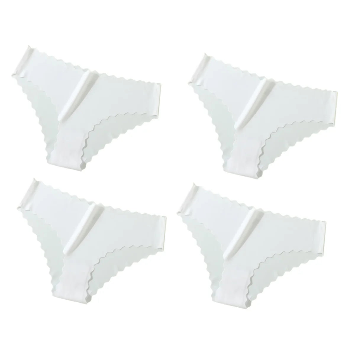 4Pcs/Set Ice Silk Mid-Rise Panties Women's Seamless Briefs Solid No Show Underwear Scalloped Edge Panties Sexy Lingerie