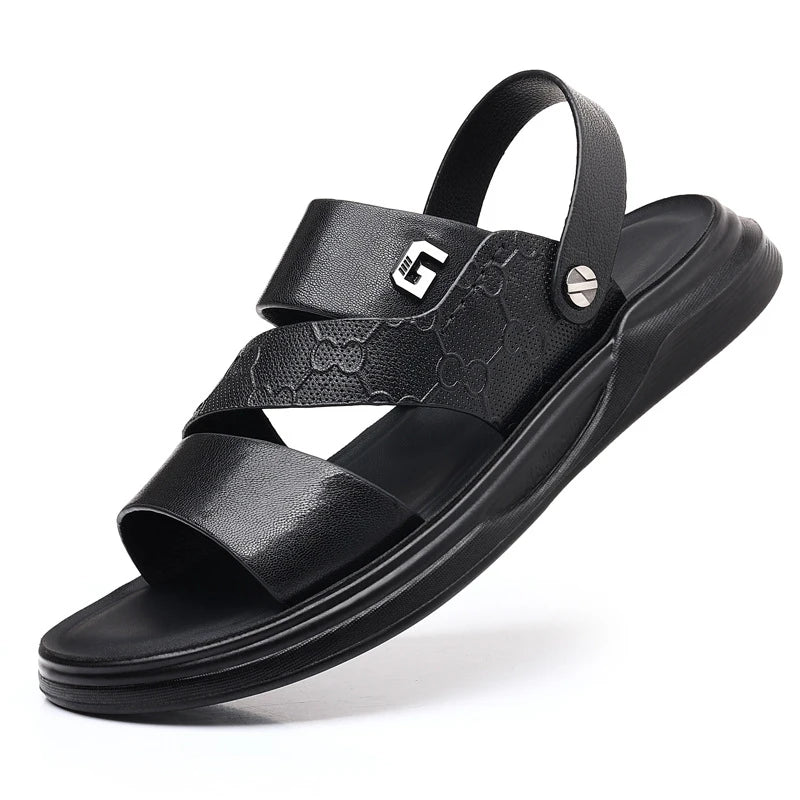 Mens First Layer Sheepskin Summer Sandals Genuine Leather Beach Shoes Casual Slip On Leather Slippers Comfortable Outdoor Male