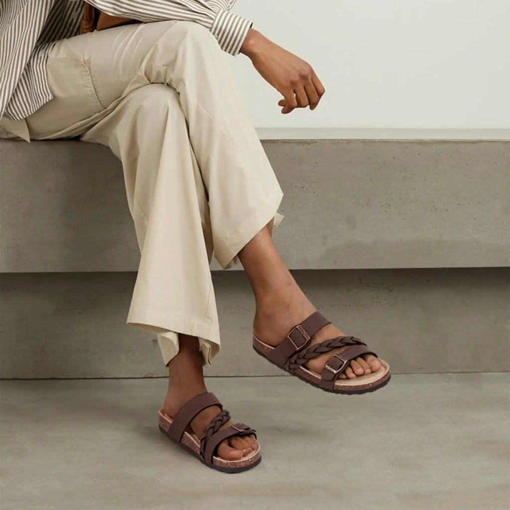 Comwarm Fashion Women's Cork Sandals Summer Leisure Sandals Outdoor Slip-On Lady Slide Sandals With Adjustable Buckle Sandals