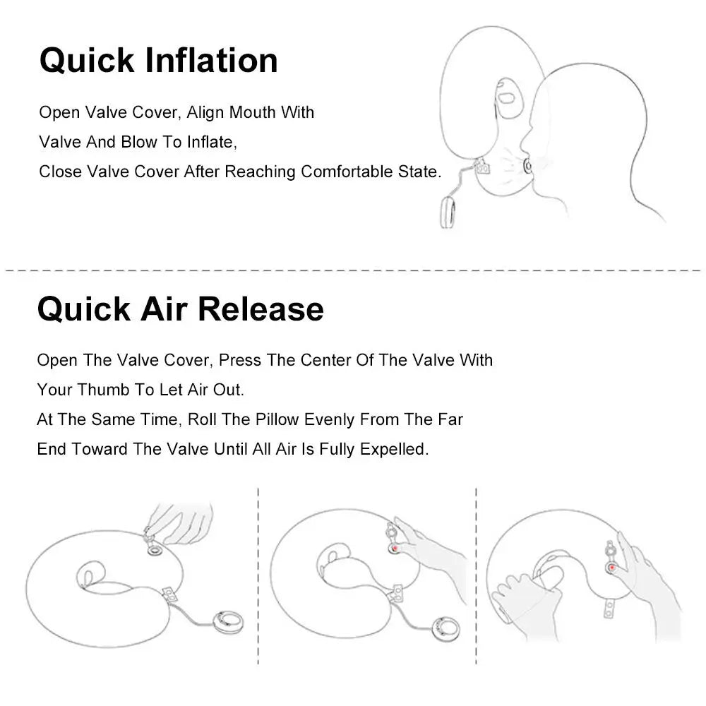 Portable Inflatable U-Shaped Neck Pillow Massage Pillows Travel Camping Lunch Break Office Nap Neck Support