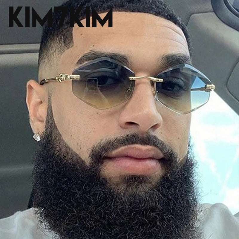 Small Hexagon Rimless Photochromic Sunglasses Men 2026 Luxury Leopard Frameless Sun Glasses Vintage Punk Polygon Eyewear Shade