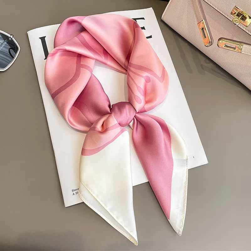 Luxury Imitation Silk Scarf Black And White Striped Head Wrap For Women Multifunction Silk Feeling Neckerchief