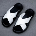 Italian Leather Slippers for Men Summer Hotel Beach High Quality Slip on Light Flats Male Flip Flops Big Size 38-47