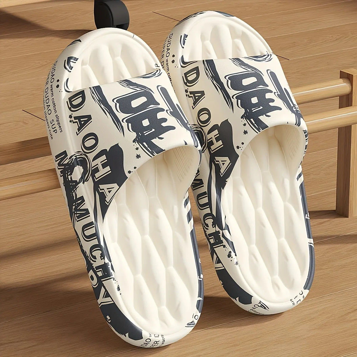 Trendy EVA Graffiti Slides for Men/Women Soft Comfortable Black White Design Playful Patterns Casual Home Outdoor Wear