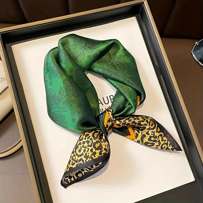 Luxury Imitation Silk Scarf Black And White Striped Head Wrap For Women Multifunction Silk Feeling Neckerchief