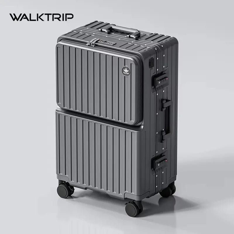 Front Opening Pocket Suitcase PC Material Travel Rolling Luggage with Aluminum Frame TSA Lock Cup Holder Charging Port 20/24/26