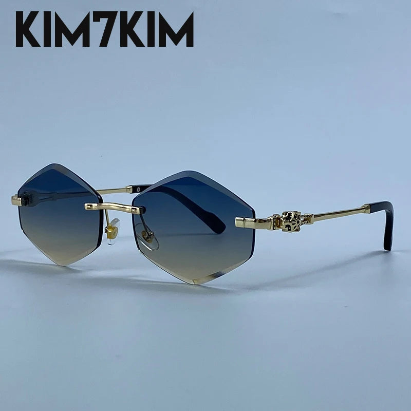 Small Hexagon Rimless Photochromic Sunglasses Men 2026 Luxury Leopard Frameless Sun Glasses Vintage Punk Polygon Eyewear Shade