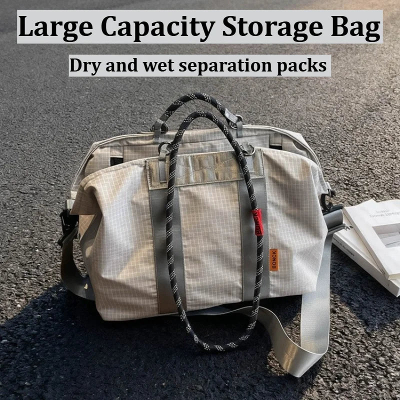 Large Capacity Dry Wet Separation Tote Bag, Water-resistant Nylon Duffle Bag with Adjustable Strap for Hiking Camping Travel
