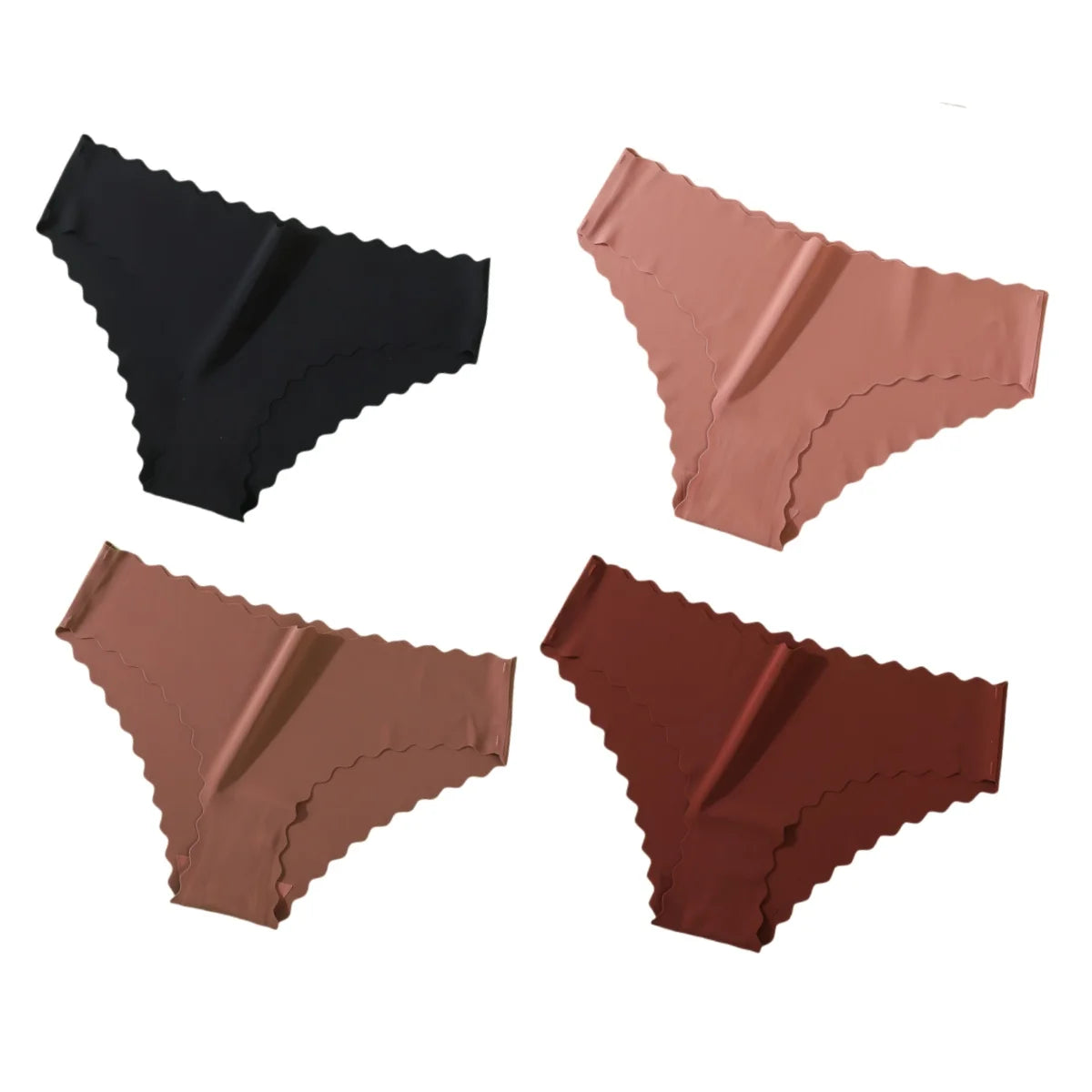 4Pcs/Set Ice Silk Mid-Rise Panties Women's Seamless Briefs Solid No Show Underwear Scalloped Edge Panties Sexy Lingerie
