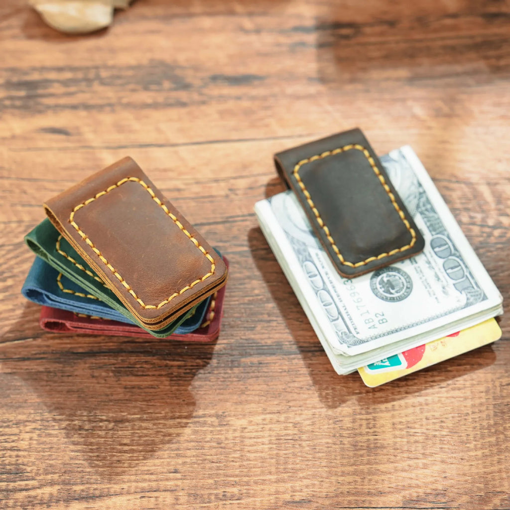 Genuine Leather Money Clips Mini Wallets for Men Slim Front Pocket Magnetic Banknote Clip Minimalist Retro Men's Small Purses
