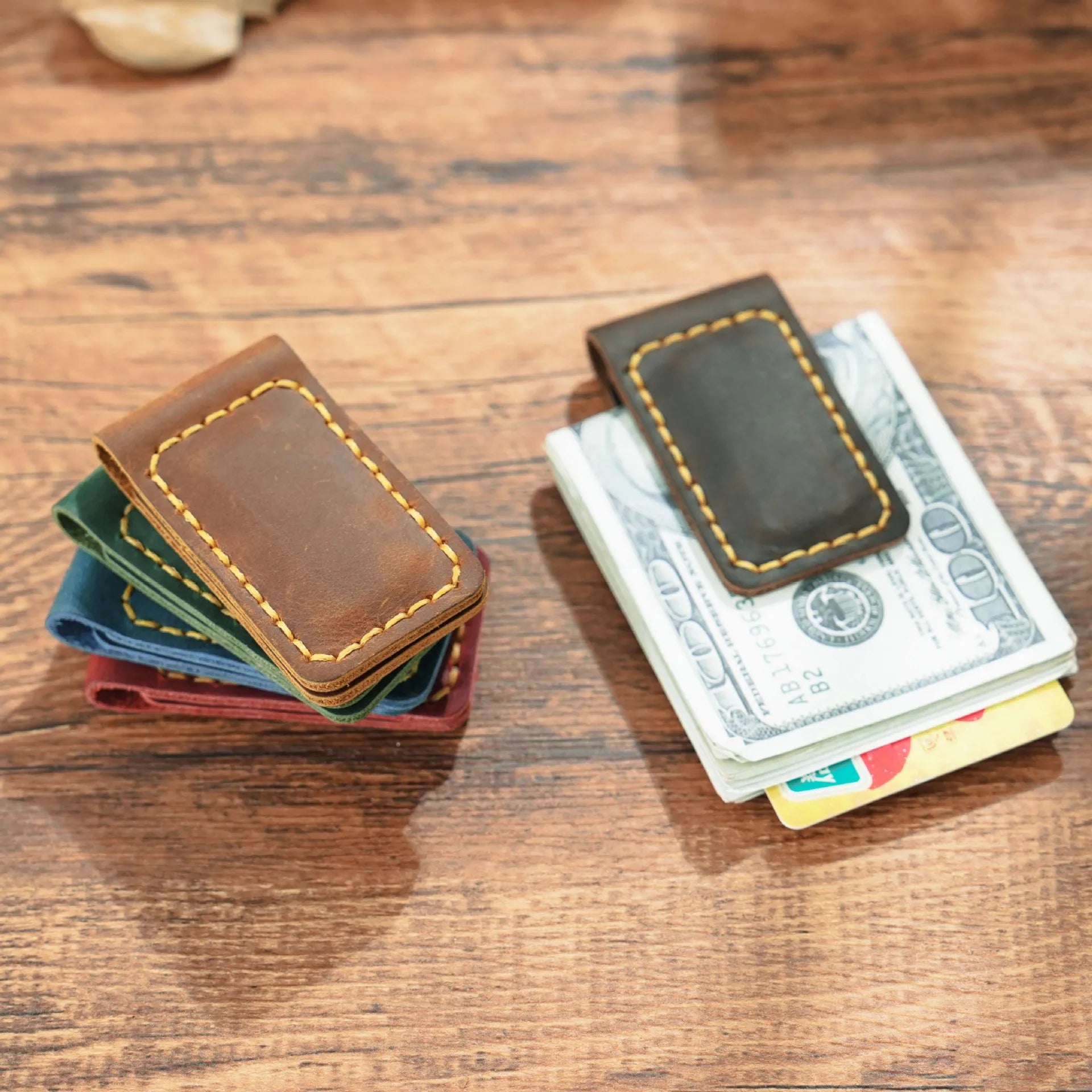 Genuine Leather Money Clips Mini Wallets for Men Slim Front Pocket Magnetic Banknote Clip Minimalist Retro Men's Small Purses