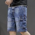 Men's Short Jeans Pants Straight Drawstring with Text Male Denim Shorts Cargo